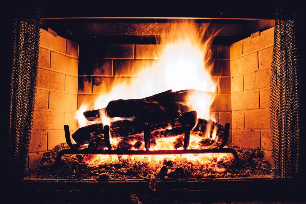 Fire burning in a clean brick firebox